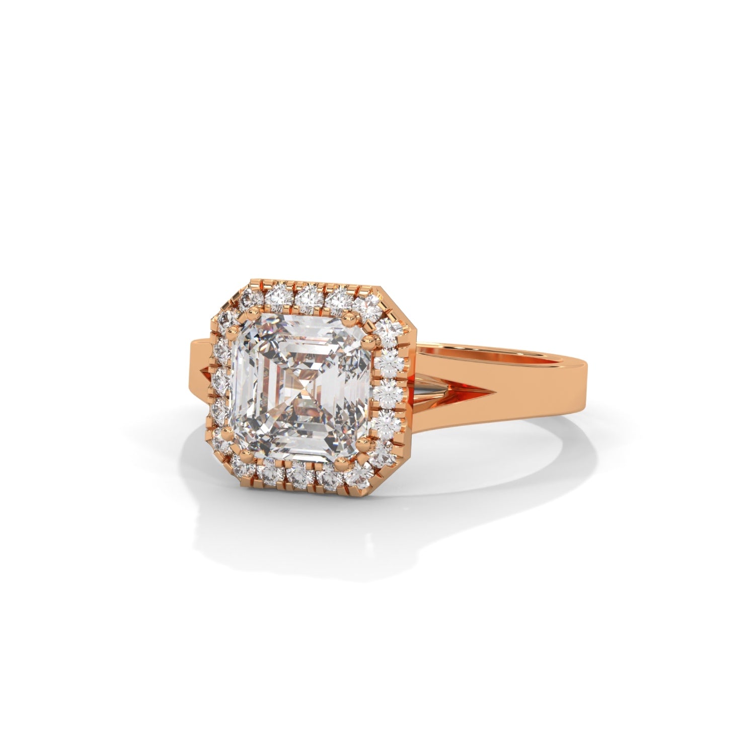 Asscher Cut Lab-Grown Diamond Halo Split Shank Engagement Ring in Rose Gold
