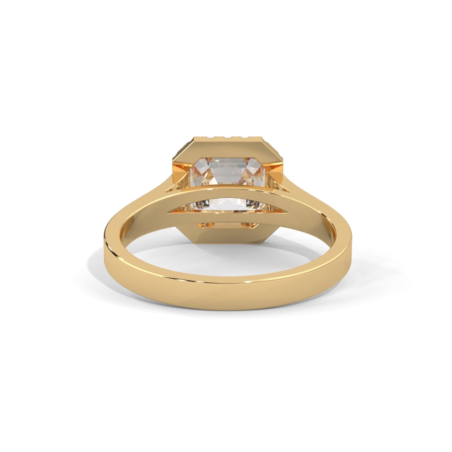 Asscher Cut Lab-Grown Diamond Halo Split Shank Engagement Ring in Yellow Gold
