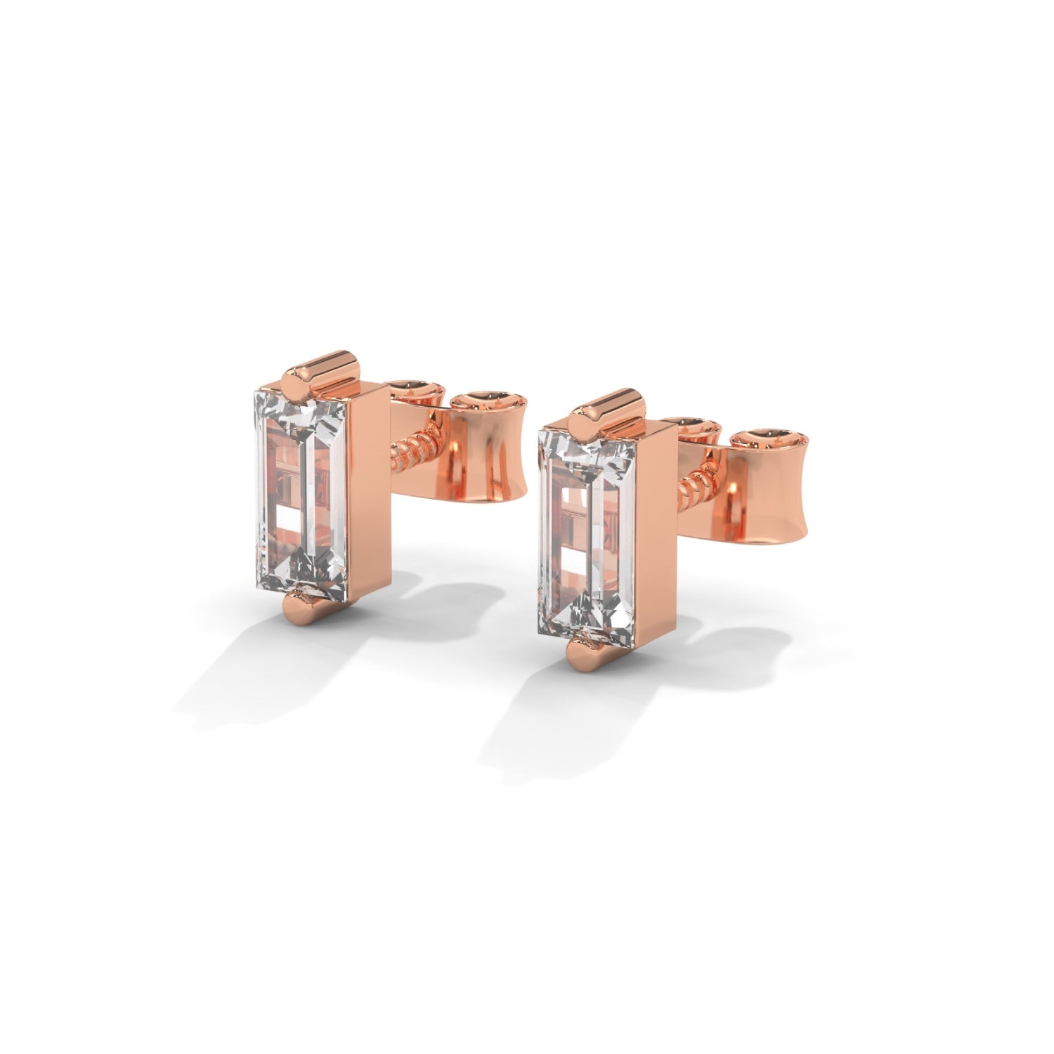 Baguette Cut Lab-Grown Diamond Stud Earrings in Rose Gold