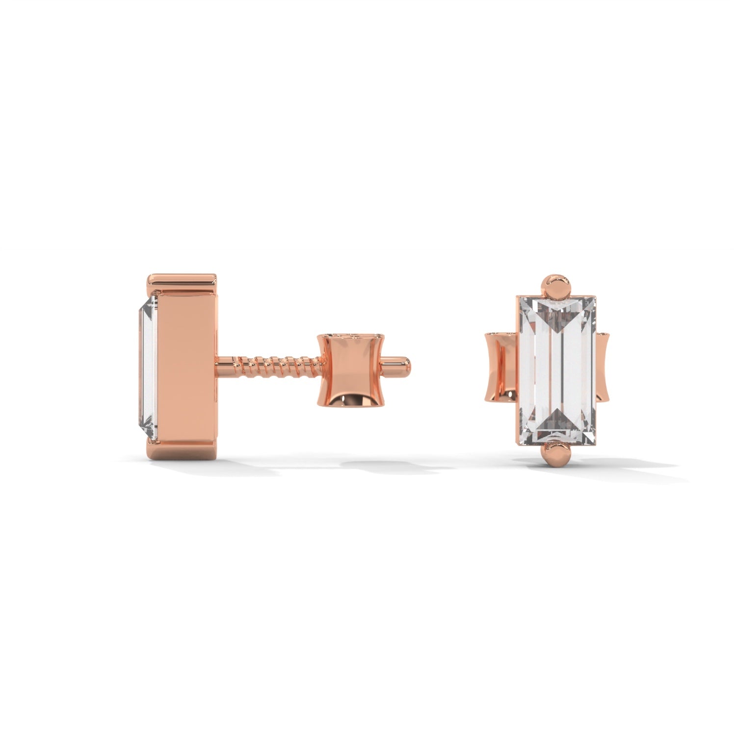Baguette Cut Lab-Grown Diamond Stud Earrings in Rose Gold