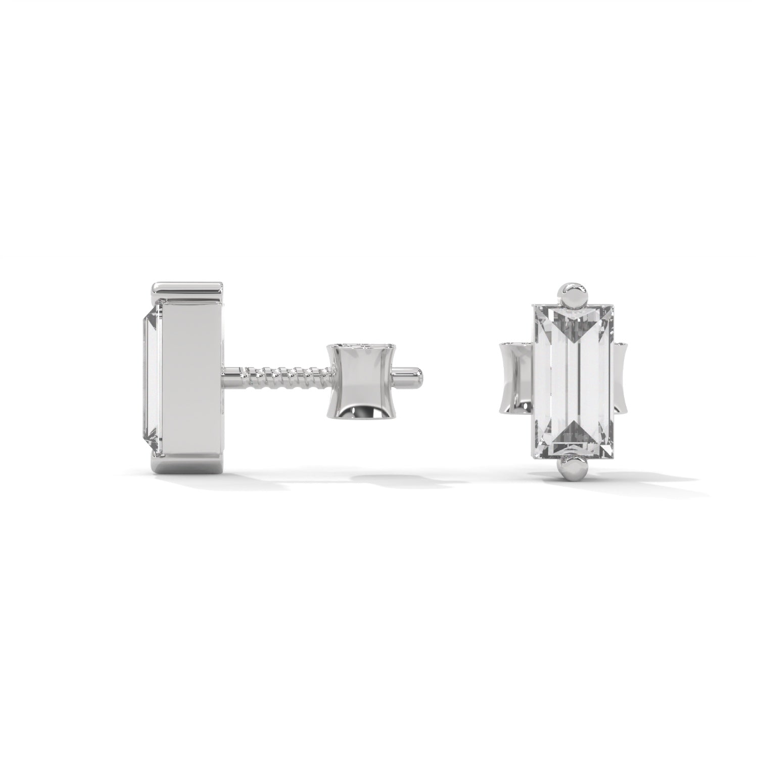 Baguette Cut Lab-Grown Diamond Stud Earrings in White Gold