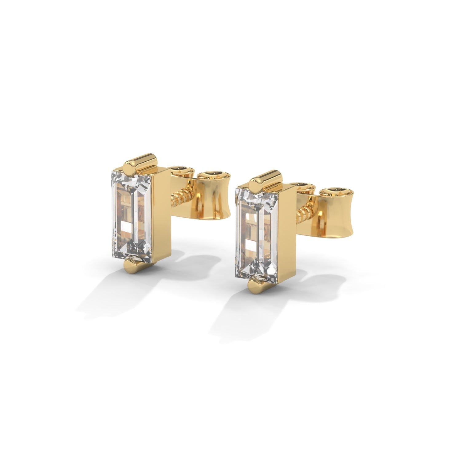 Baguette Cut Lab-Grown Diamond Stud Earrings in Yellow Gold