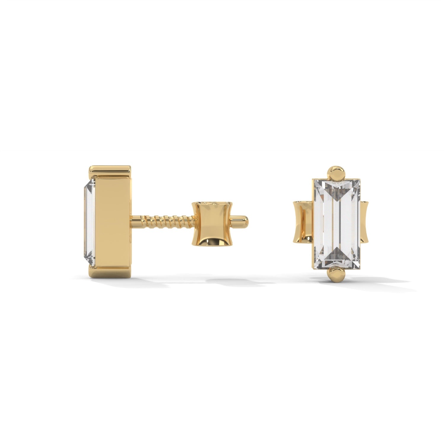 Baguette Cut Lab-Grown Diamond Stud Earrings in Yellow Gold