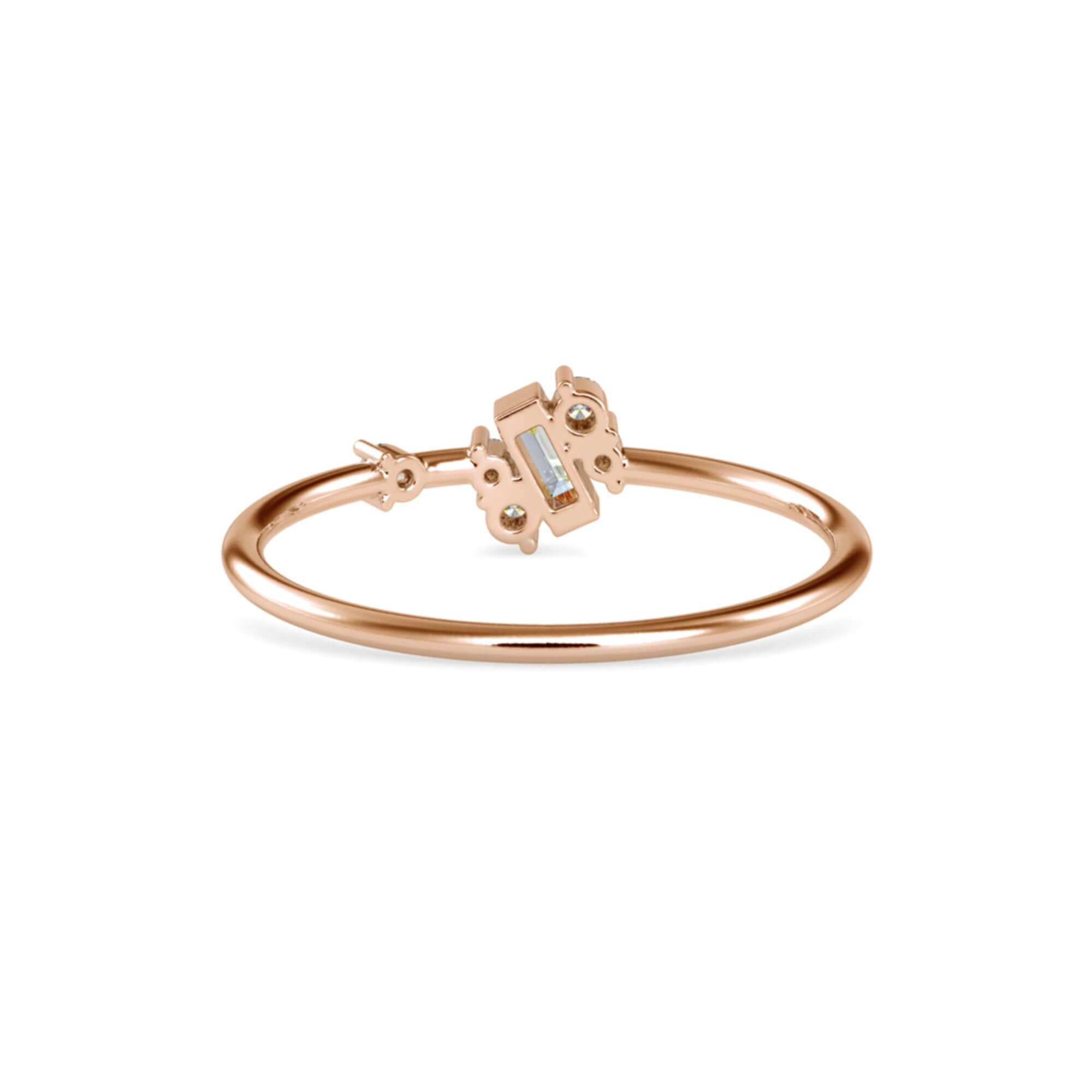 Baguette and Round Brilliant Cut Lab-Grown Diamond Asymmetrical Stackable Ring in Rose Gold