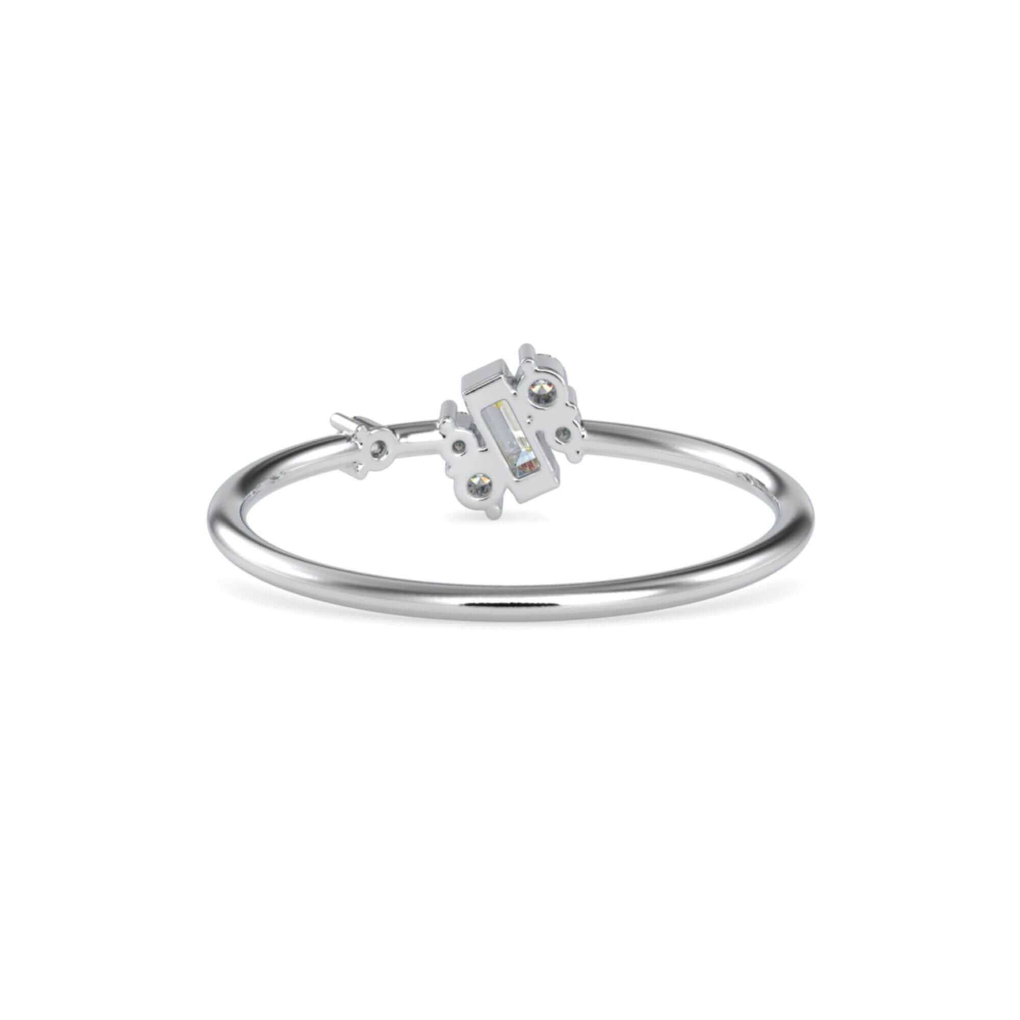 Baguette and Round Brilliant Cut Lab-Grown Diamond Asymmetrical Stackable Ring in White Gold