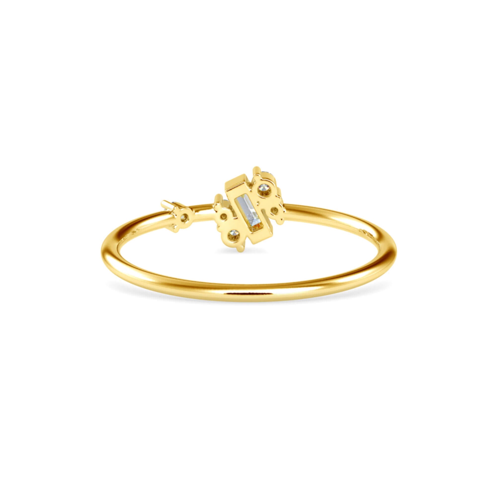 Baguette and Round Brilliant Cut Lab-Grown Diamond Asymmetrical Stackable Ring in Yellow Gold