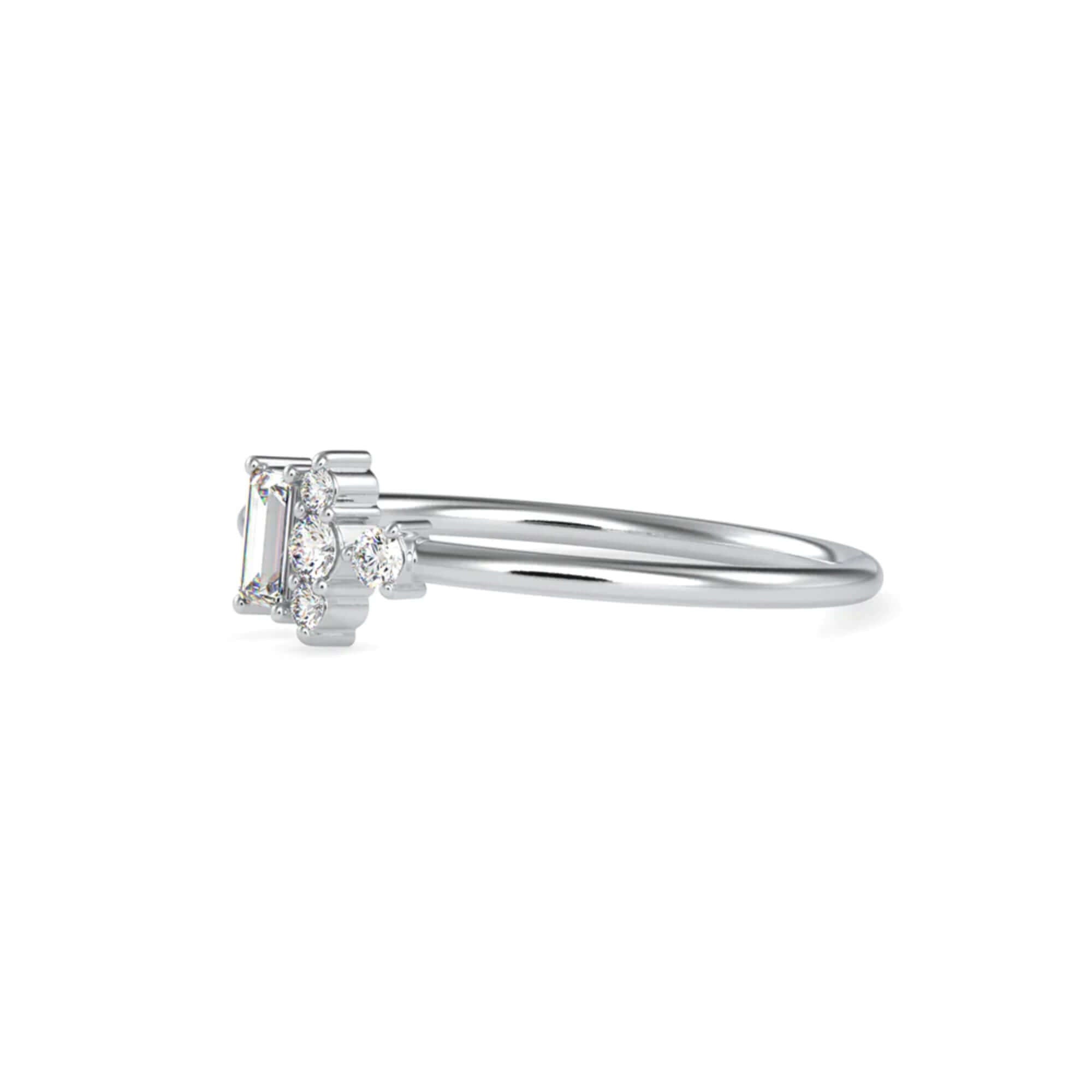 Baguette and Round Brilliant Cut Lab-Grown Diamond Stackable Ring in White Gold