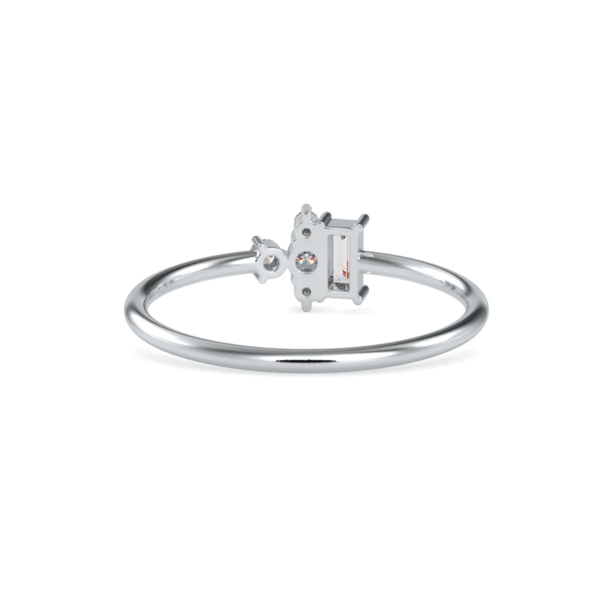 Baguette and Round Brilliant Cut Lab-Grown Diamond Stackable Ring in White Gold