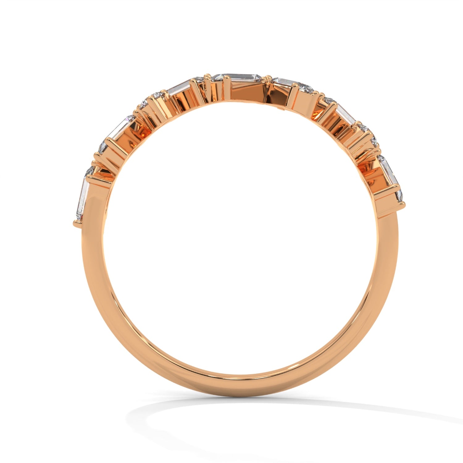 Baguette and Round Brilliant Cut Lab-Grown Diamond Zigzag Eternity Ring in Rose Gold
