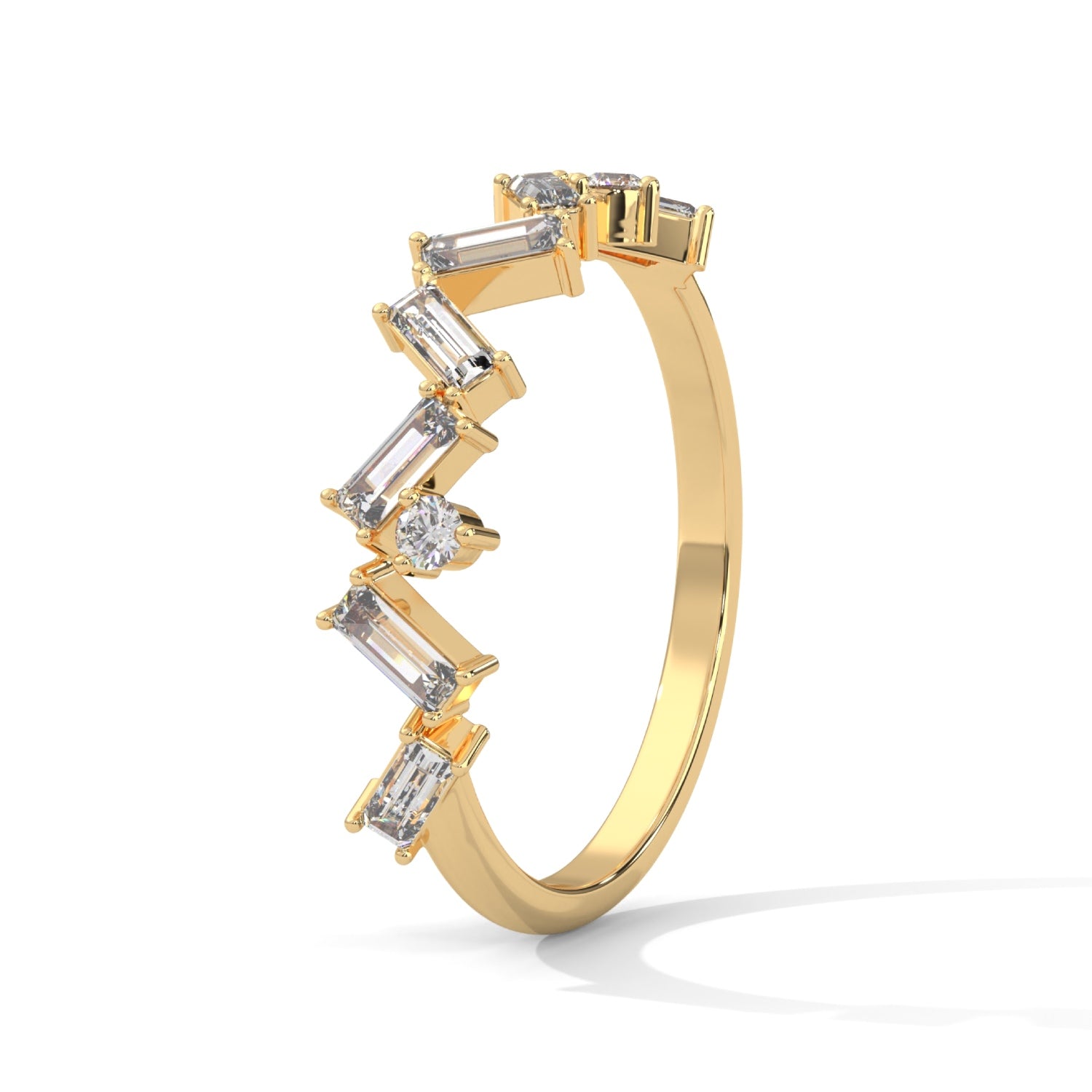 Baguette and Round Brilliant Cut Lab-Grown Diamond Zigzag Eternity Ring in Yellow Gold