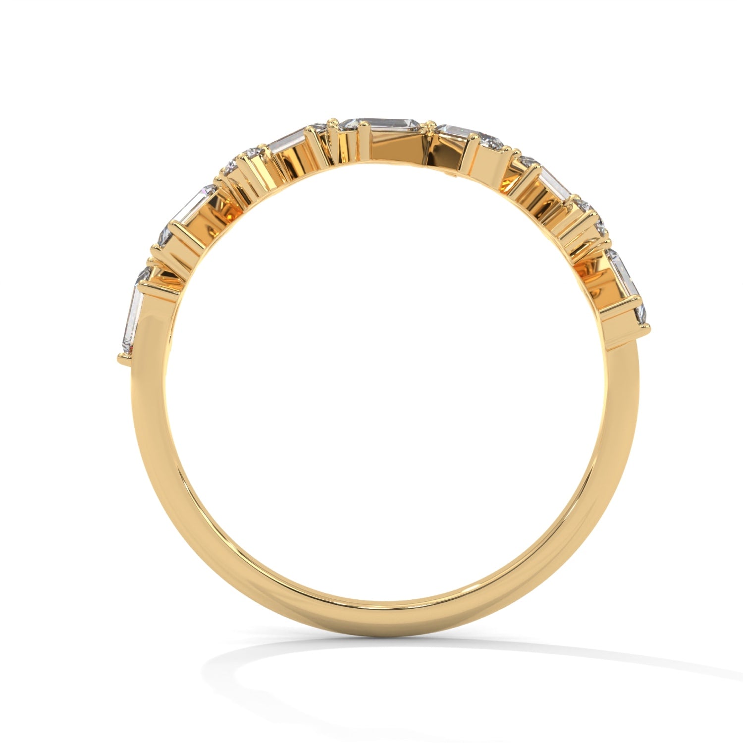 Baguette and Round Brilliant Cut Lab-Grown Diamond Zigzag Eternity Ring in Yellow Gold