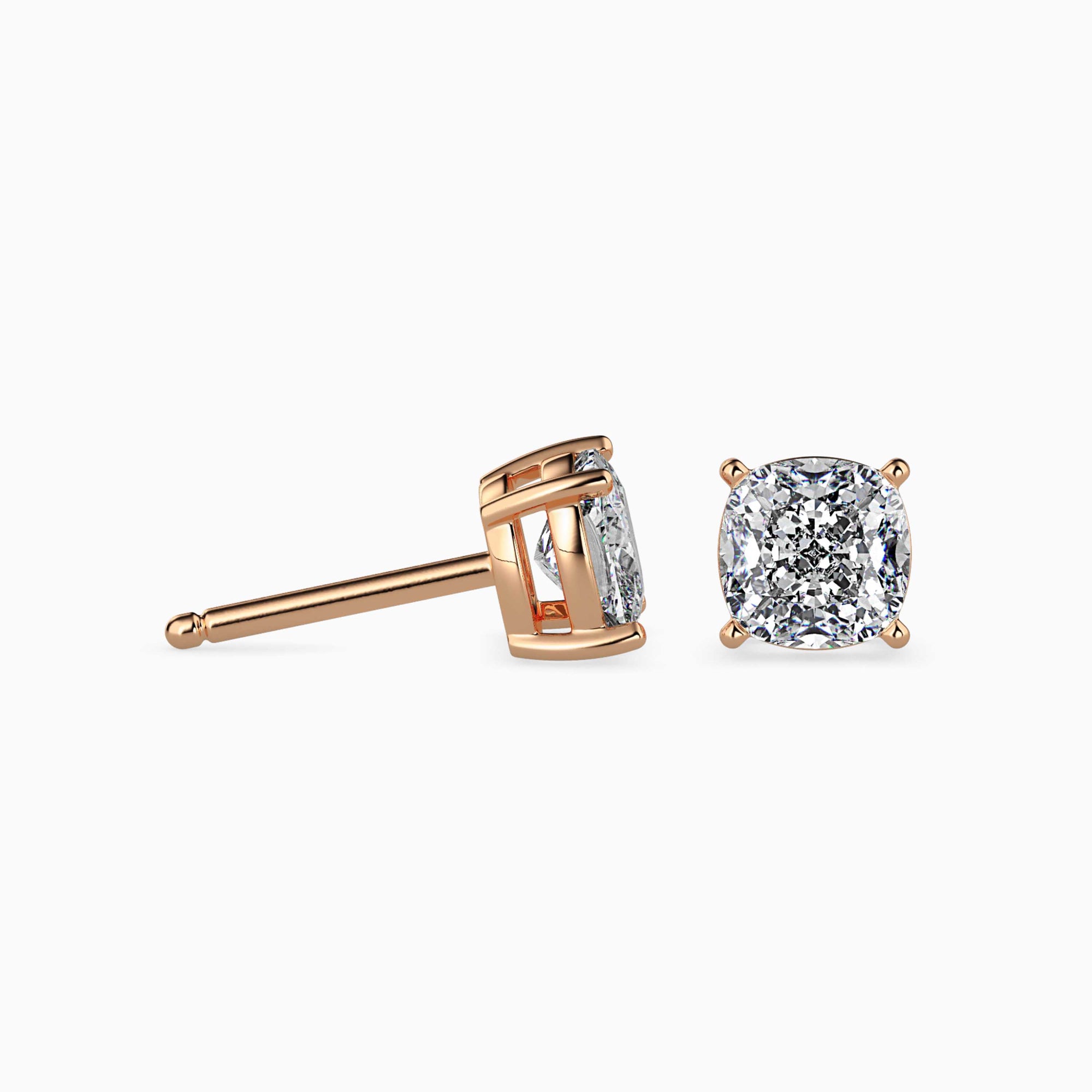 Cushion-Shaped Lab-Grown Diamond Basket Stud Earrings in Rose Gold
