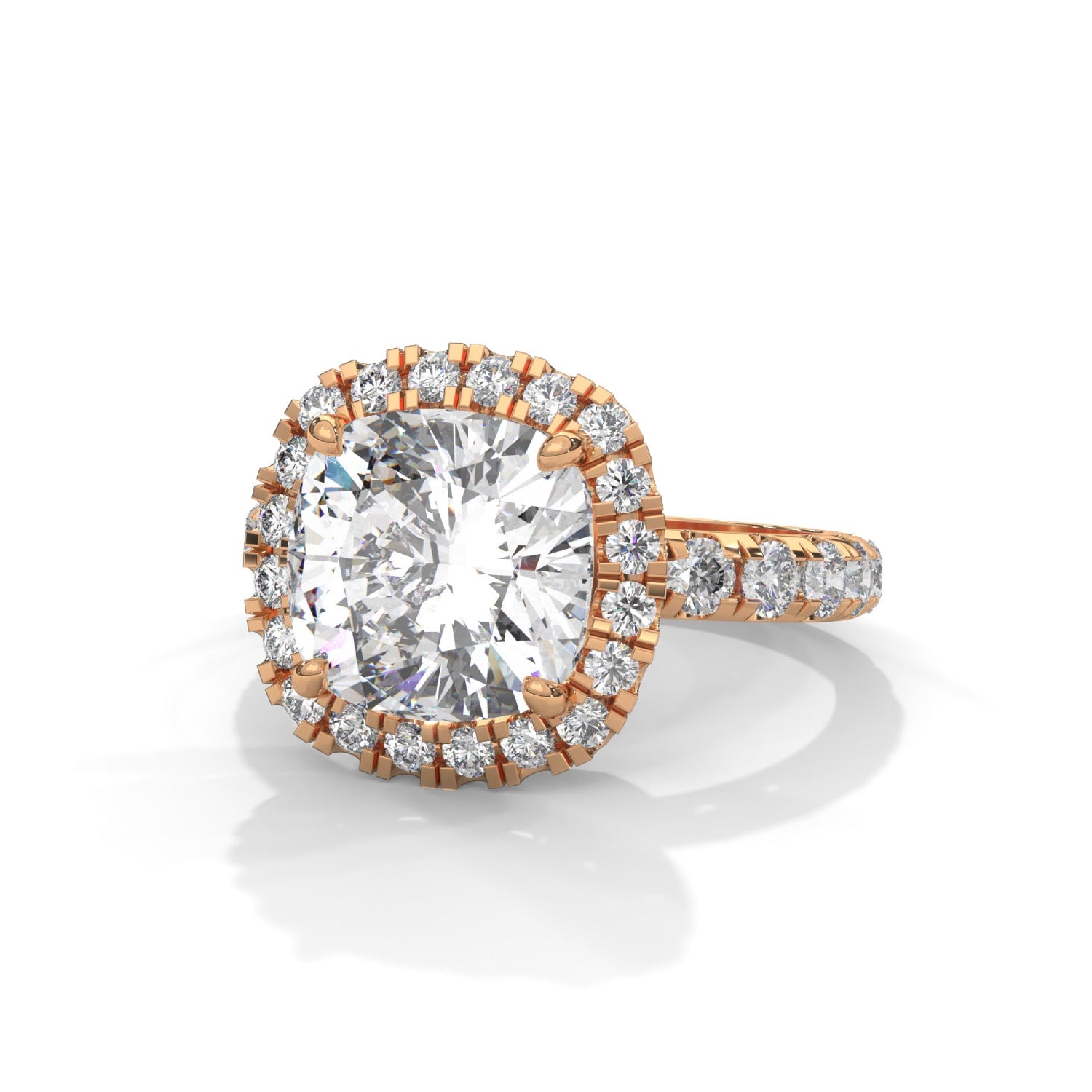Cushion Cut Lab-Grown Diamond Halo Pavé Engagement Ring in Rose Gold