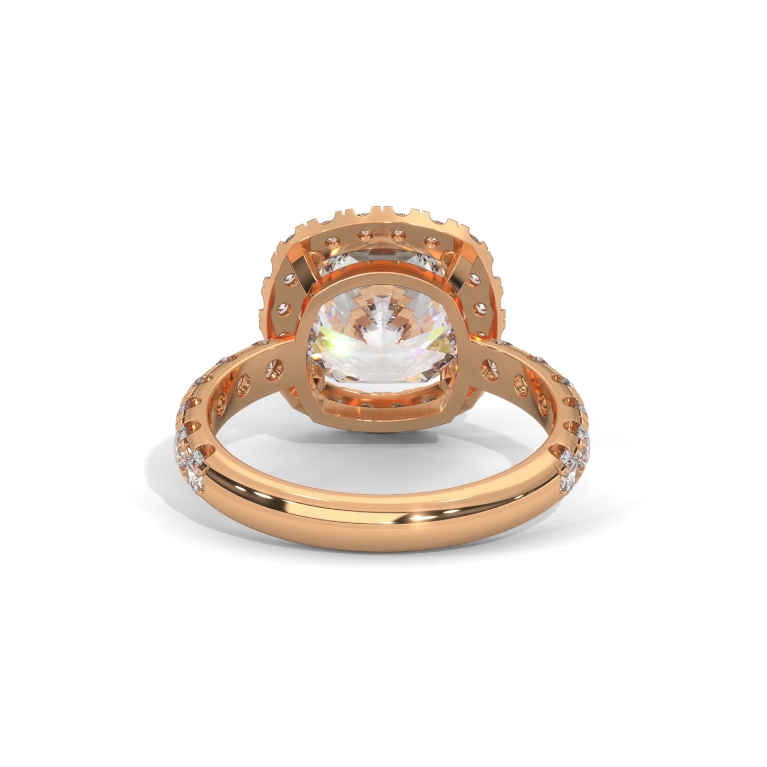 Cushion Cut Lab-Grown Diamond Halo Pavé Engagement Ring in Rose Gold