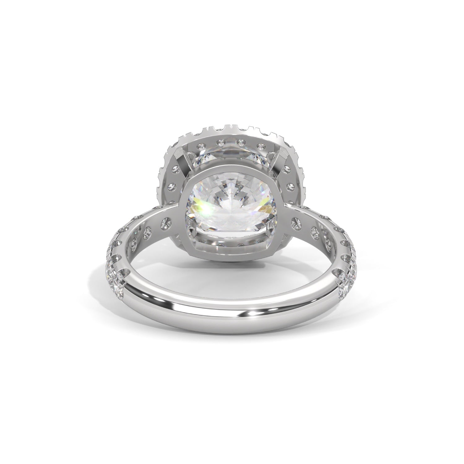 Cushion Cut Lab-Grown Diamond Halo Pavé Engagement Ring in White Gold