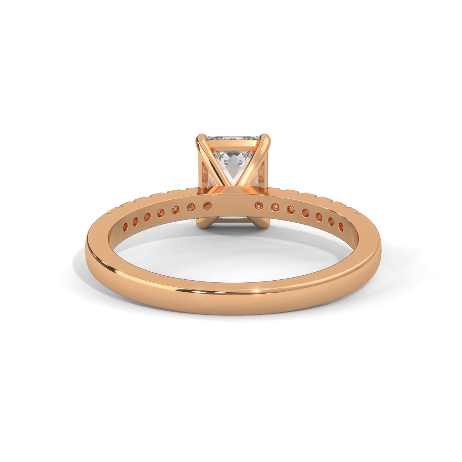 Emerald Cut Lab-Grown Diamond Pavé Engagement Ring in Rose Gold