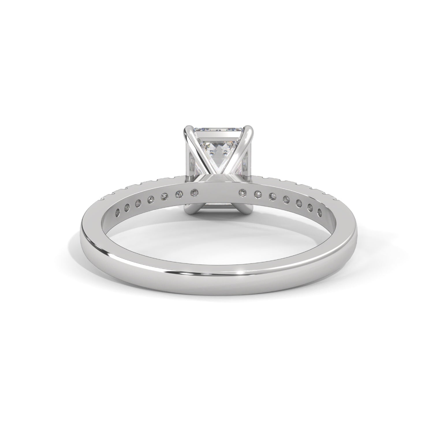 Emerald Cut Lab-Grown Diamond Pavé Engagement Ring in White Gold