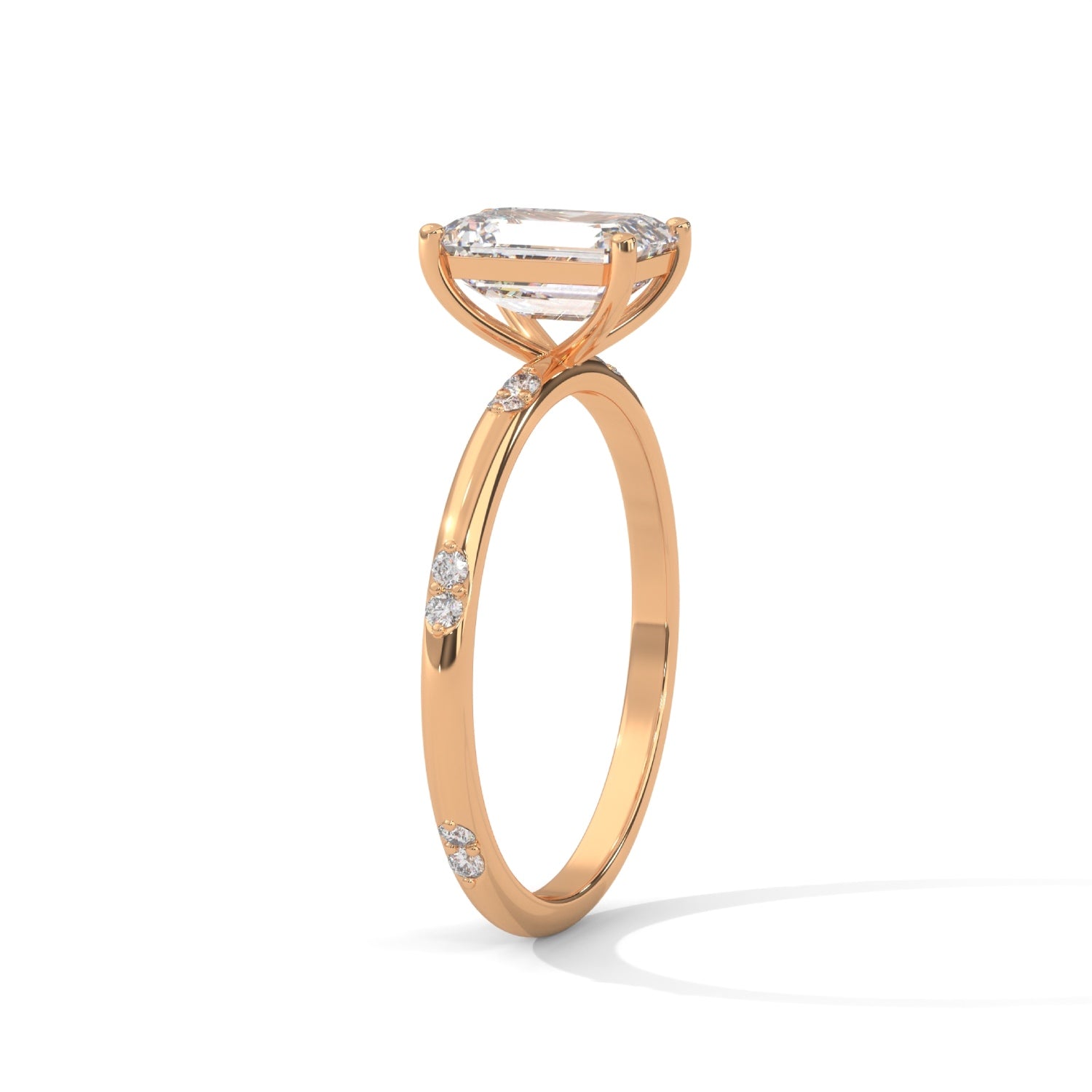 Emerald Cut Lab-Grown Diamond Solitaire Engagement Ring with Side Accents in Rose Gold