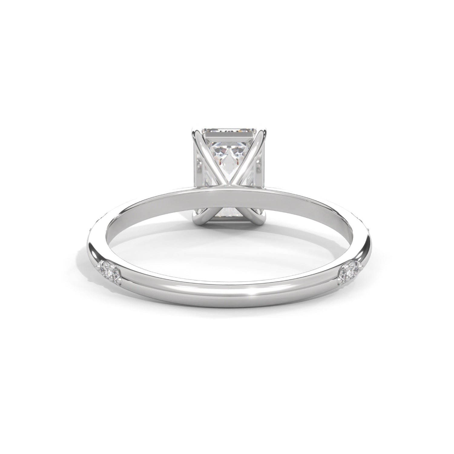 Emerald Cut Lab-Grown Diamond Solitaire Engagement Ring with Side Accents in White Gold