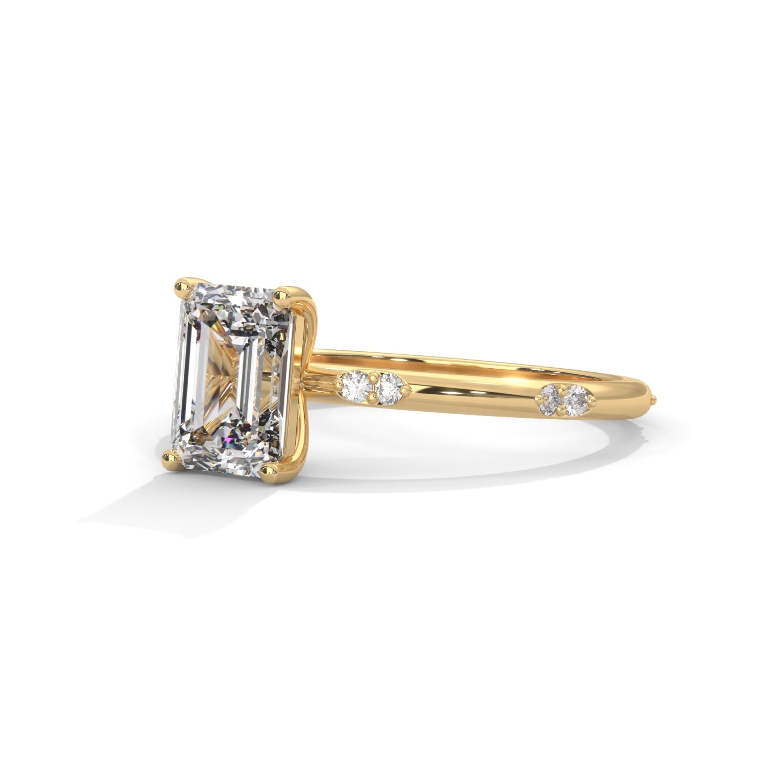 Emerald Cut Lab-Grown Diamond Solitaire Engagement Ring with Side Accents in Yellow Gold