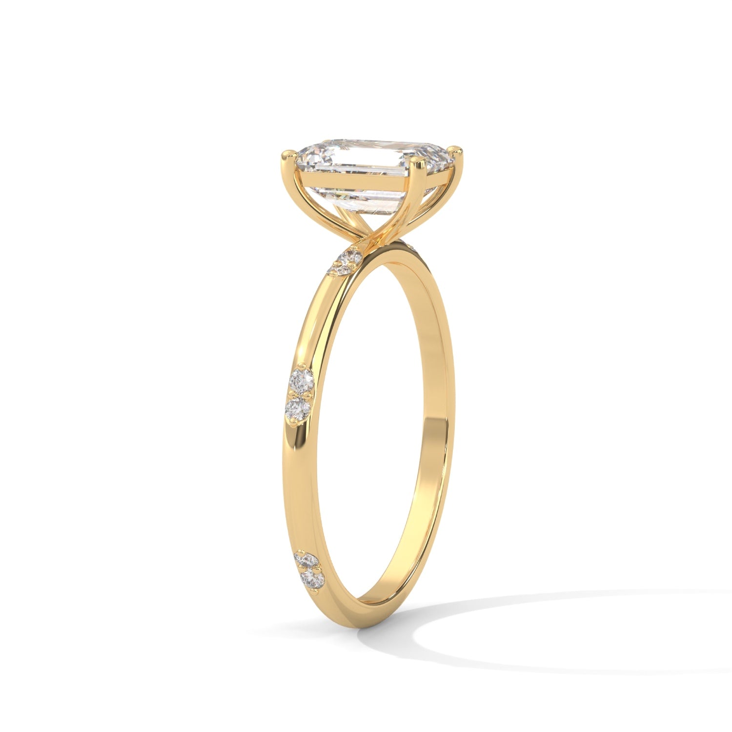 Emerald Cut Lab-Grown Diamond Solitaire Engagement Ring with Side Accents in Yellow Gold