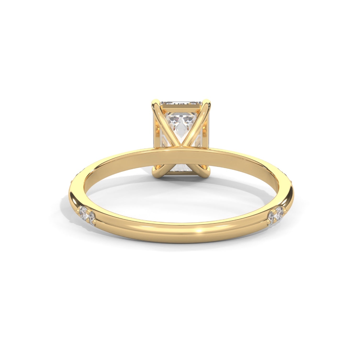 Emerald Cut Lab-Grown Diamond Solitaire Engagement Ring with Side Accents in Yellow Gold