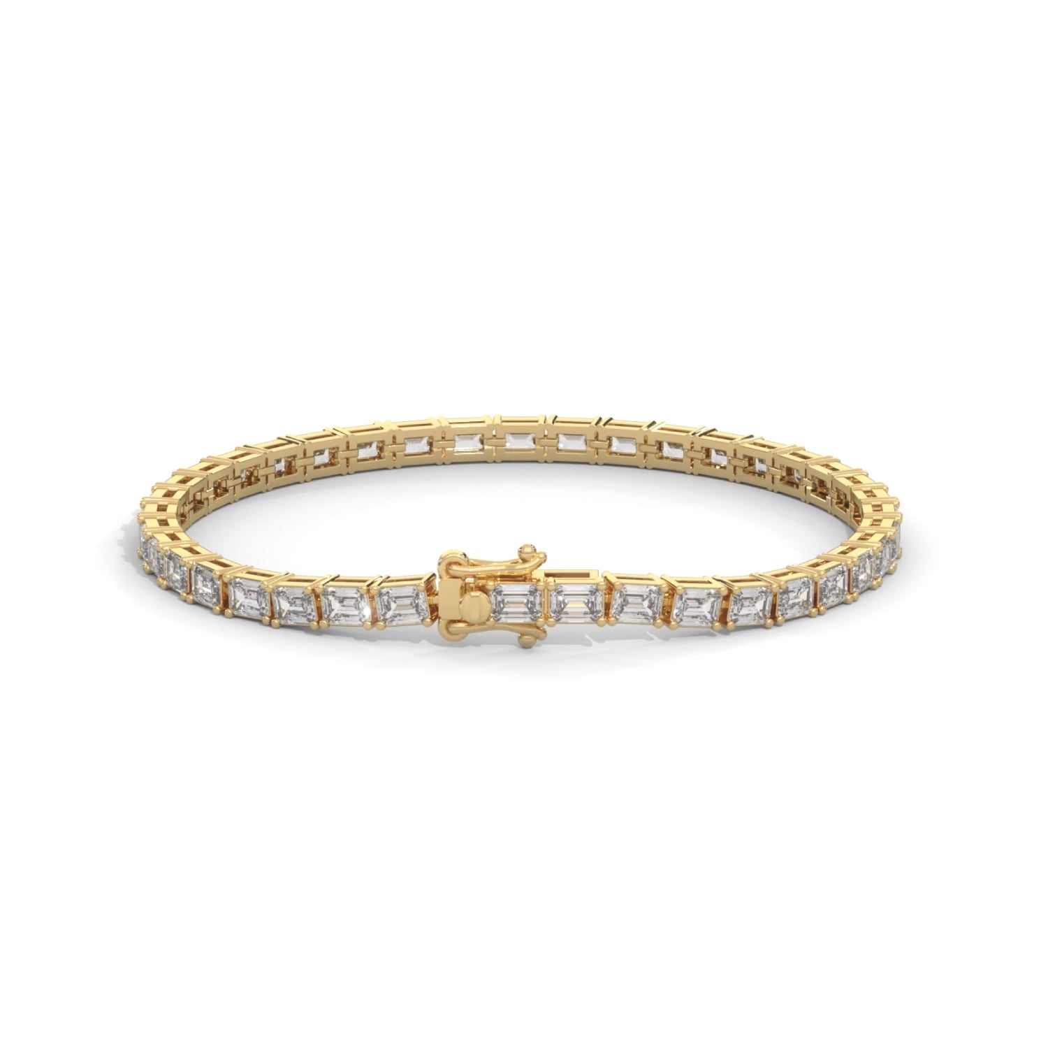 Emerald Cut Lab-Grown Diamond Tennis Bracelet in Yellow Gold