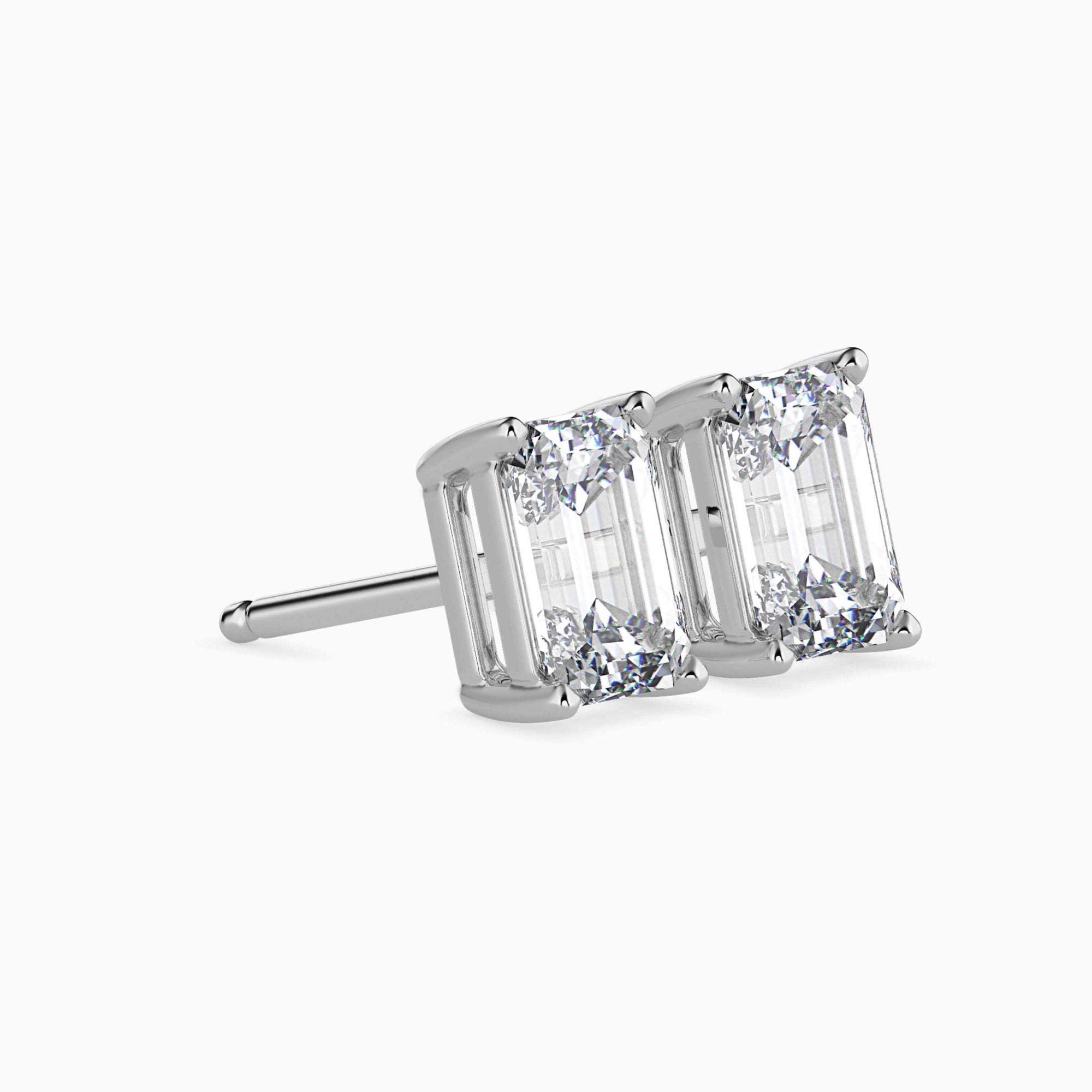Emerald Cut Lab-Grown Diamond Basket Stud Earrings in White Gold