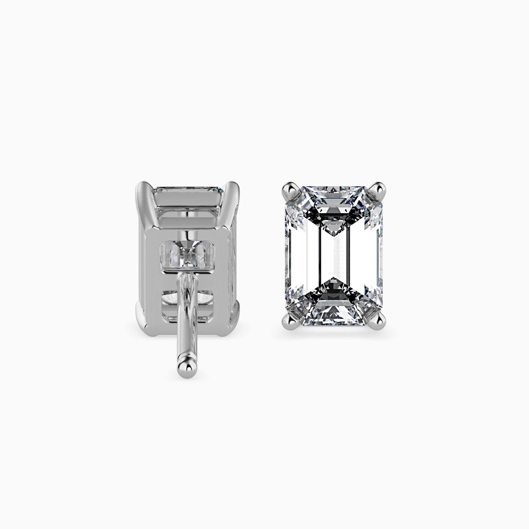Emerald Cut Lab-Grown Diamond Basket Stud Earrings in White Gold