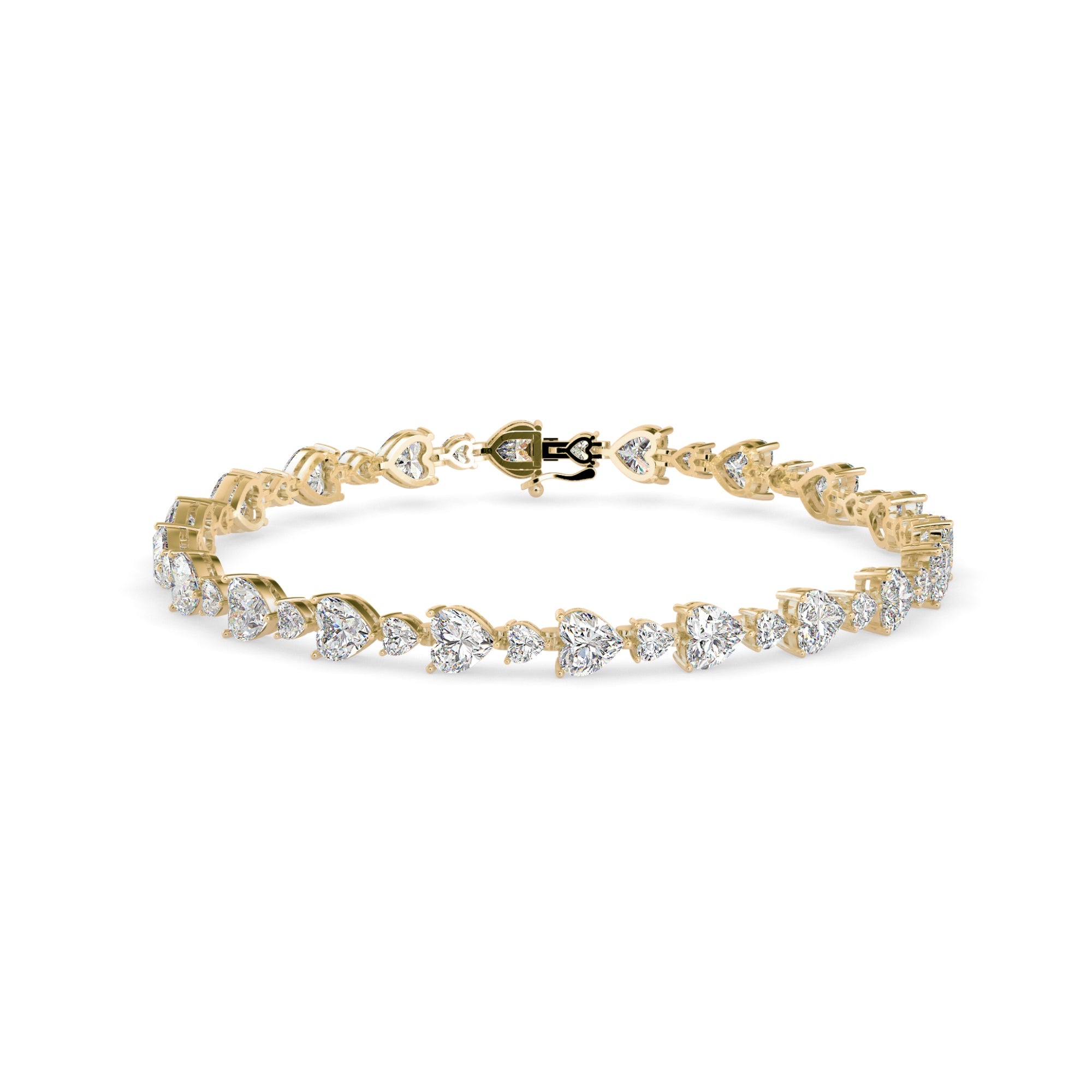 Heart-Shaped Lab-Grown Diamond Tennis Bracelet in Yellow Gold