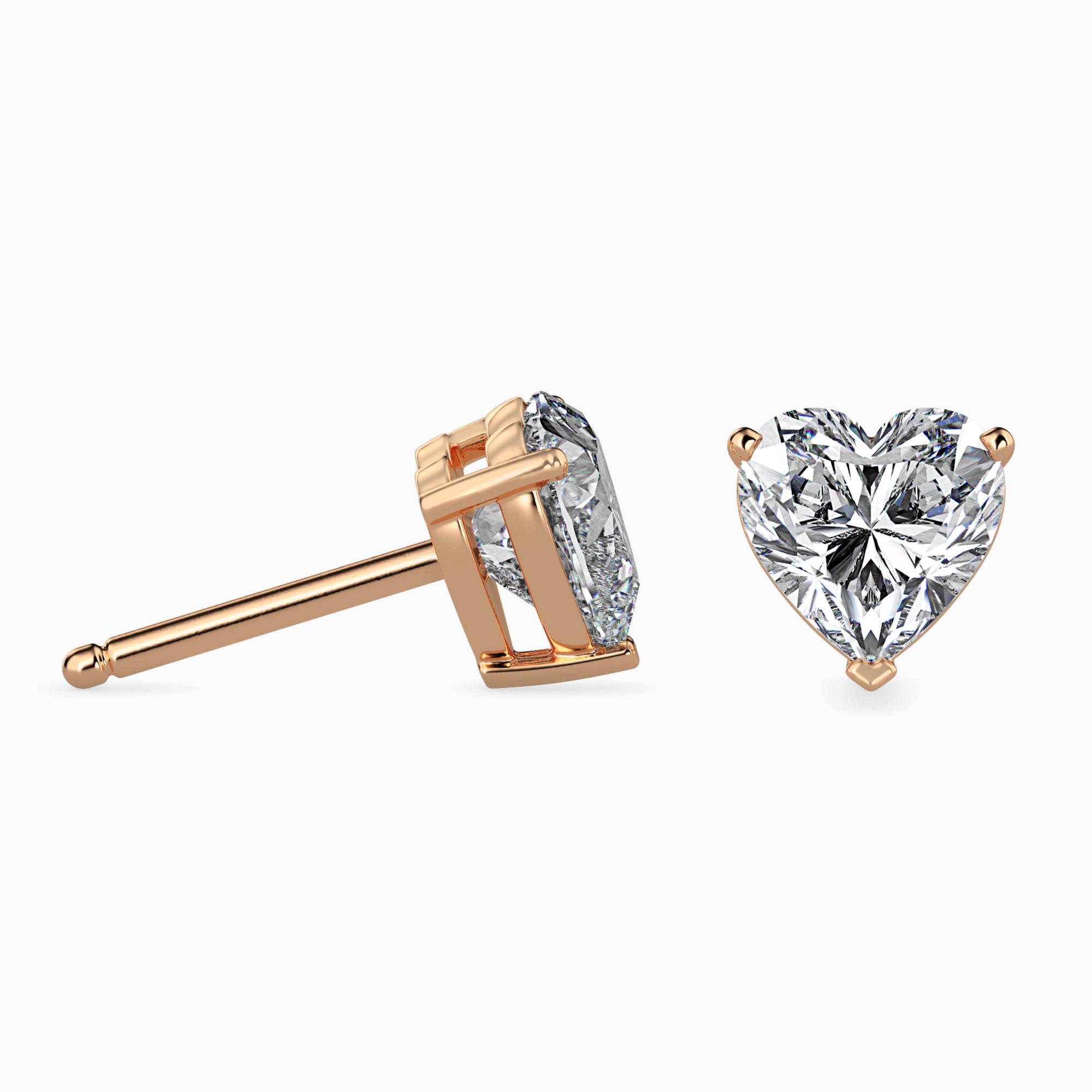 Heart-Shaped Lab-Grown Diamond Basket Stud Earrings in Rose Gold