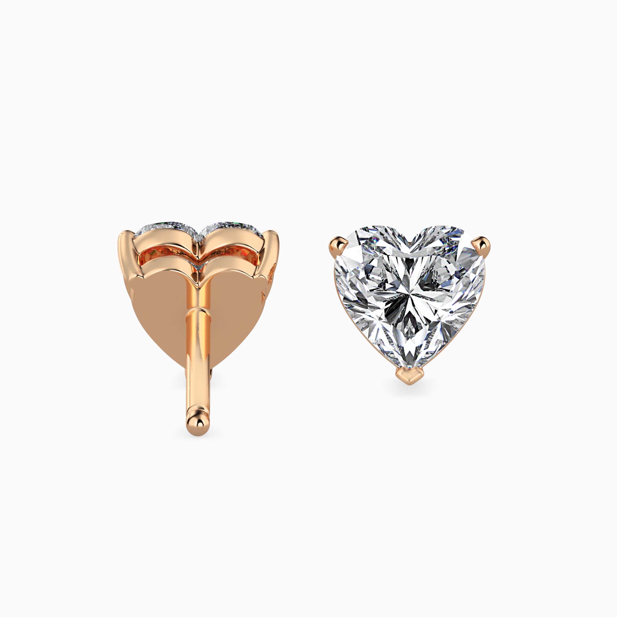Heart-Shaped Lab-Grown Diamond Basket Stud Earrings in Rose Gold