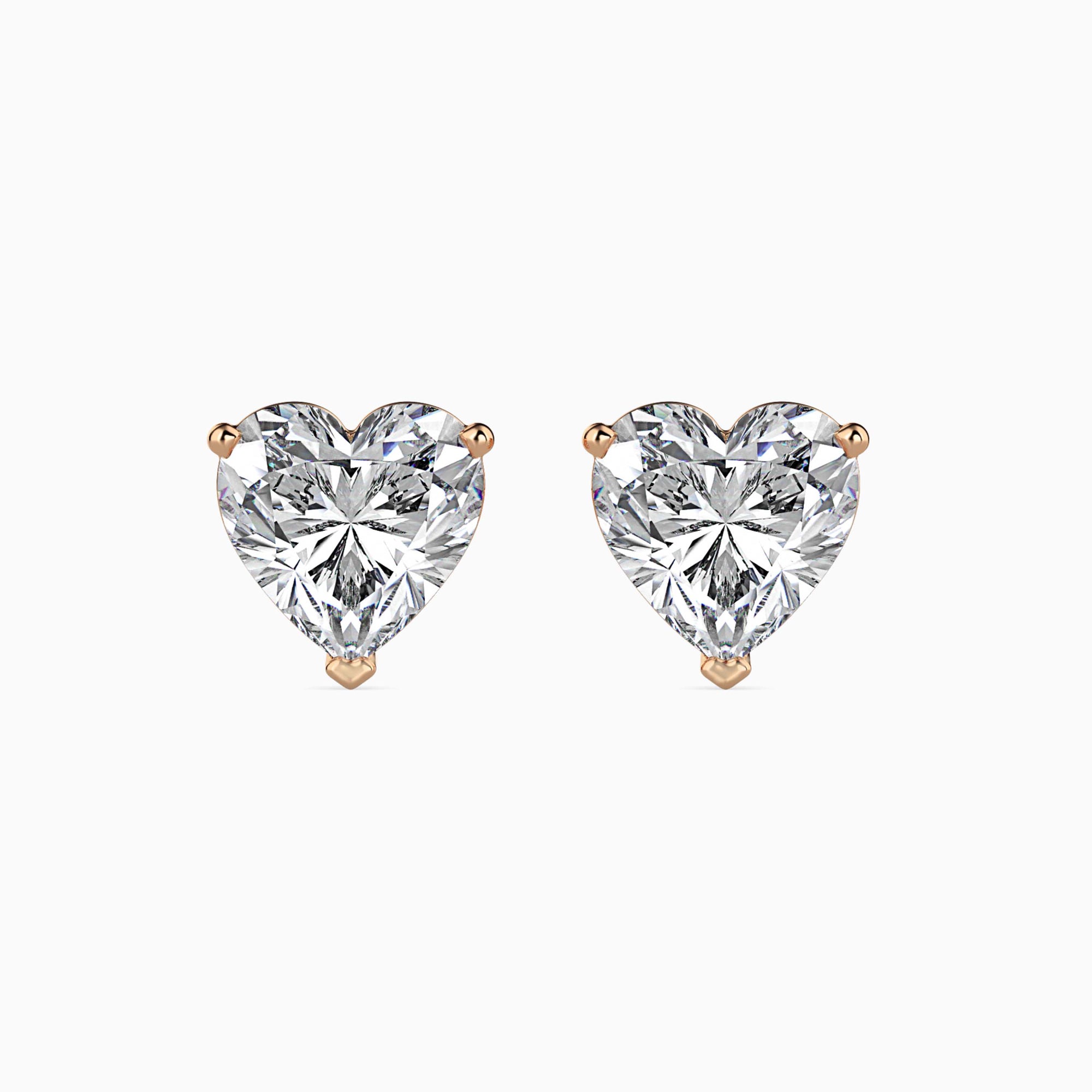 Heart-Shaped Lab-Grown Diamond Basket Stud Earrings in Rose Gold