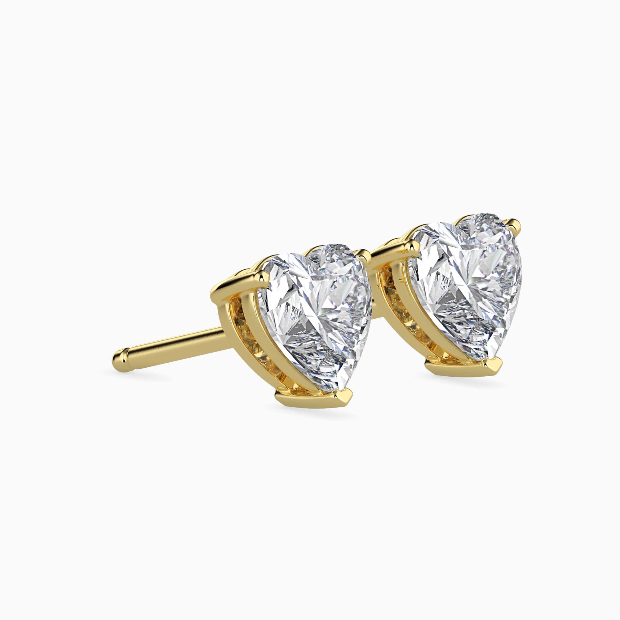 Heart-Shaped Lab-Grown Diamond Basket Stud Earrings in Yellow Gold