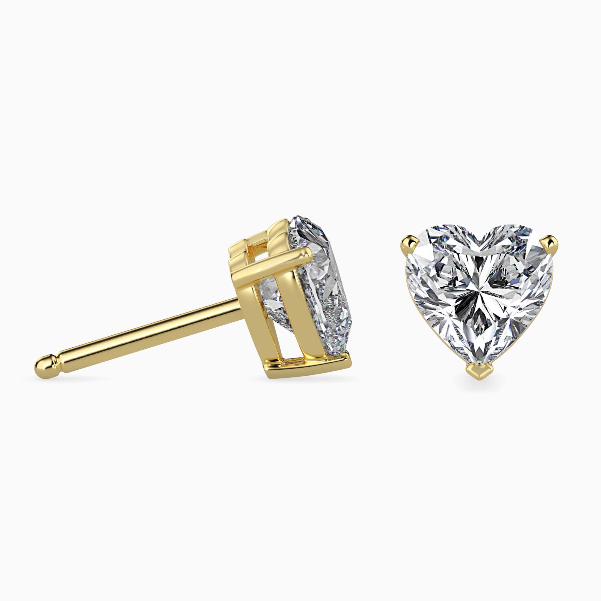 Heart-Shaped Lab-Grown Diamond Basket Stud Earrings in Yellow Gold