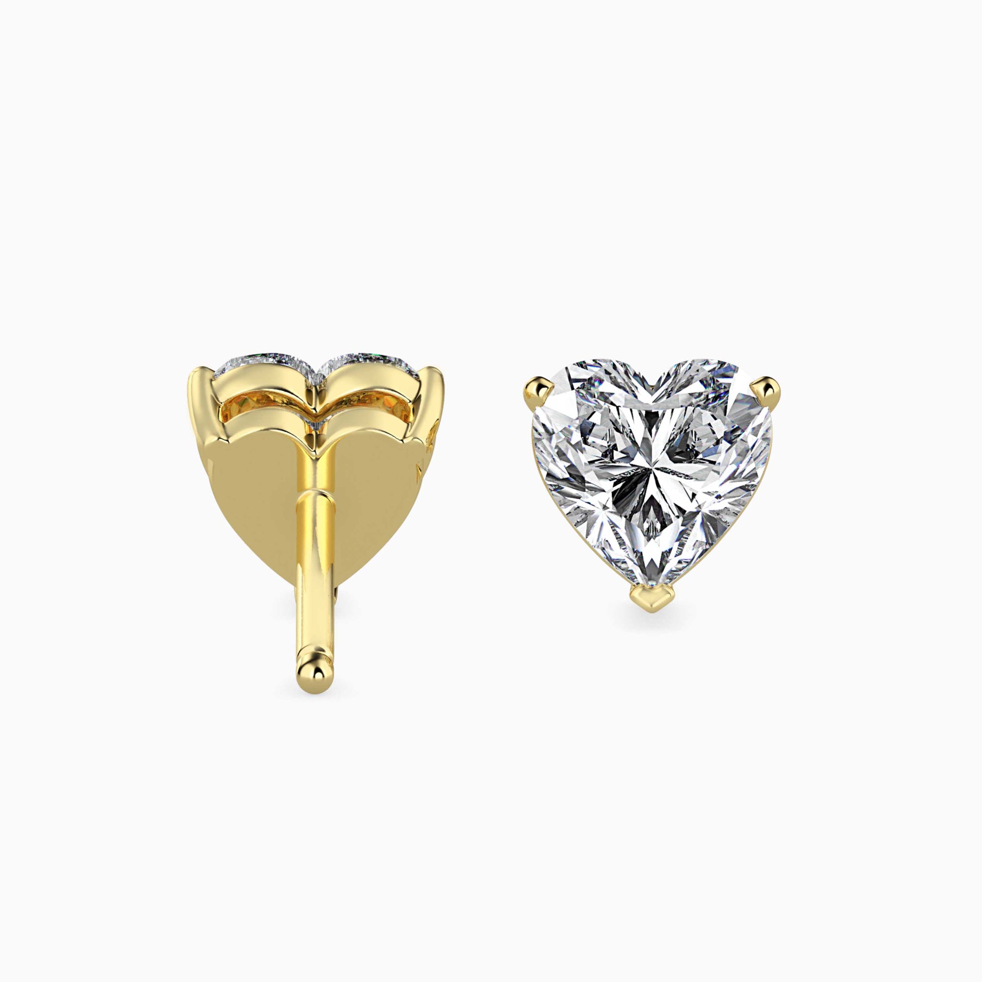 Heart-Shaped Lab-Grown Diamond Basket Stud Earrings in Yellow Gold