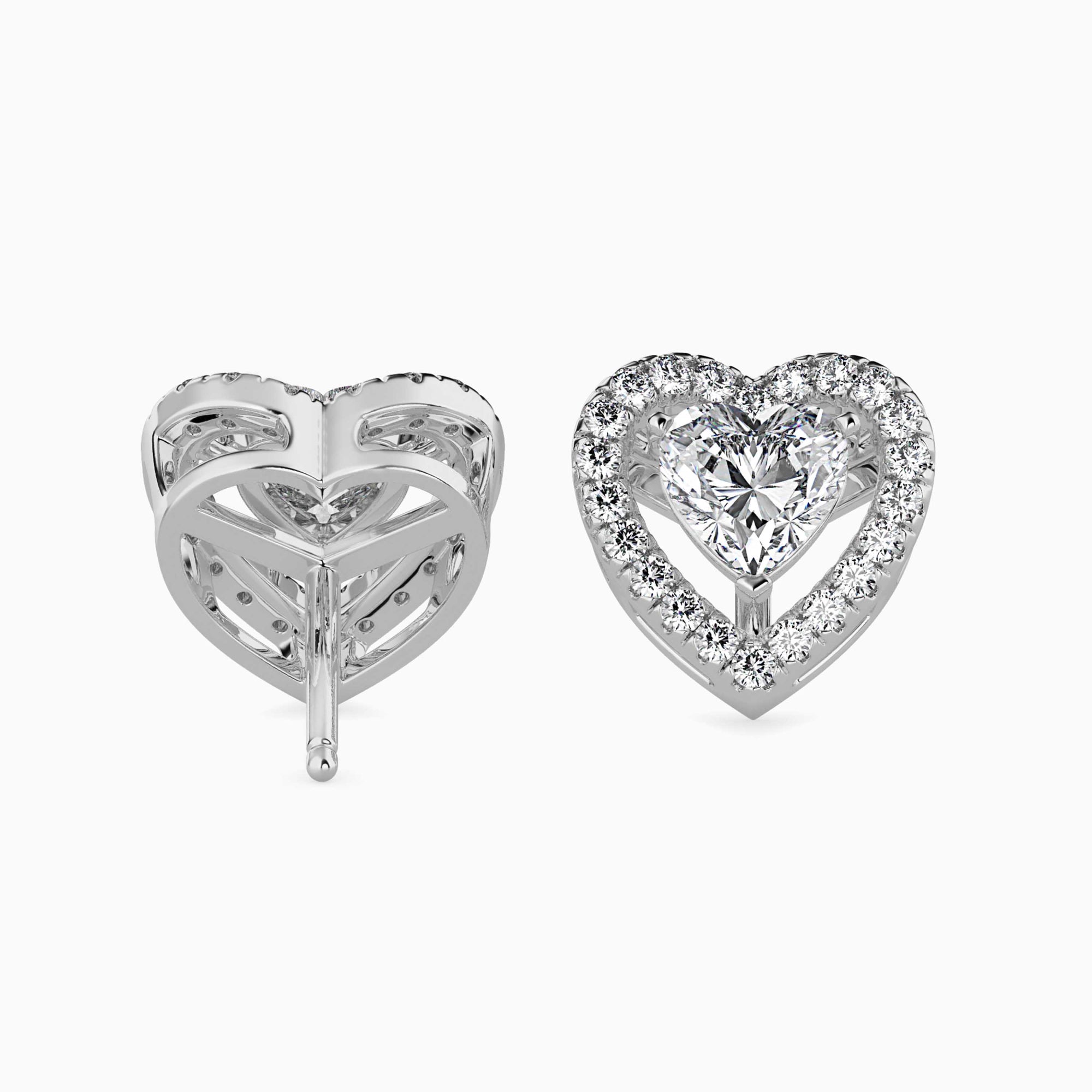 Heart-Shaped Lab-Grown Diamond Halo Stud Earrings in White Gold