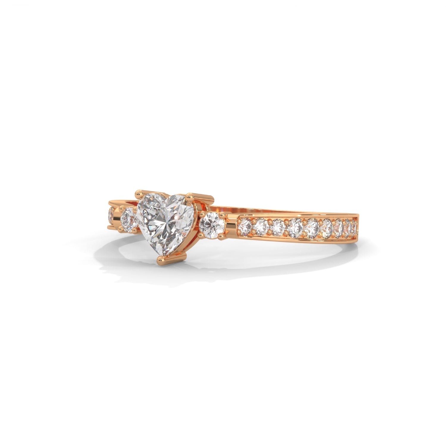 Heart-Shaped and Round Brilliant Cut Lab-Grown Diamond Engagement Ring in Rose Gold