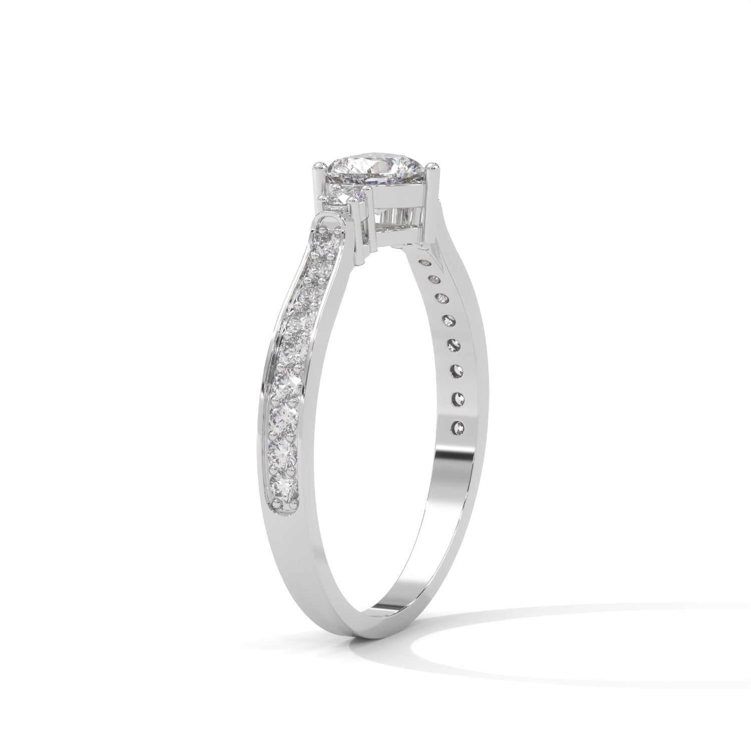 Heart-Shaped and Round Brilliant Cut Lab-Grown Diamond Engagement Ring in White Gold