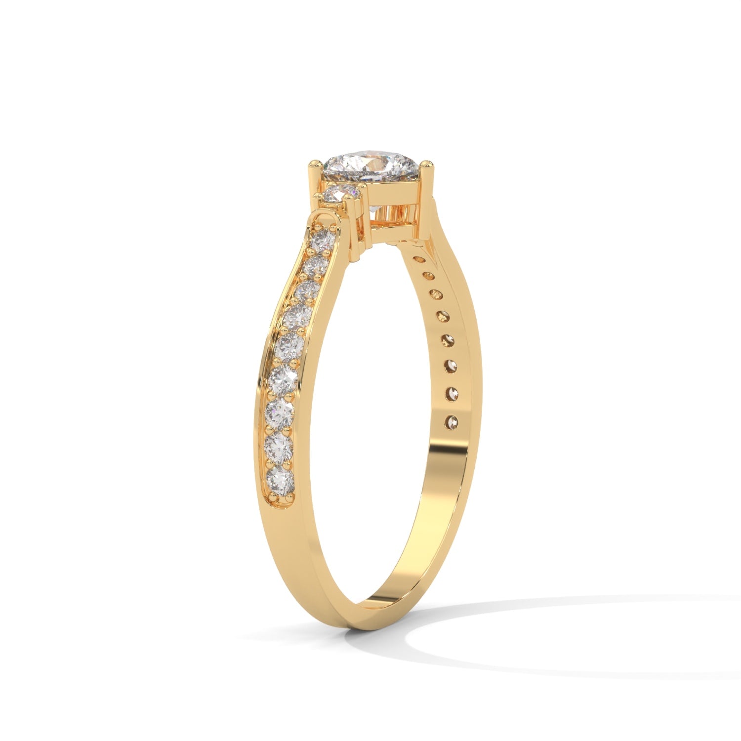 Heart-Shaped and Round Brilliant Cut Lab-Grown Diamond Engagement Ring in Yellow Gold