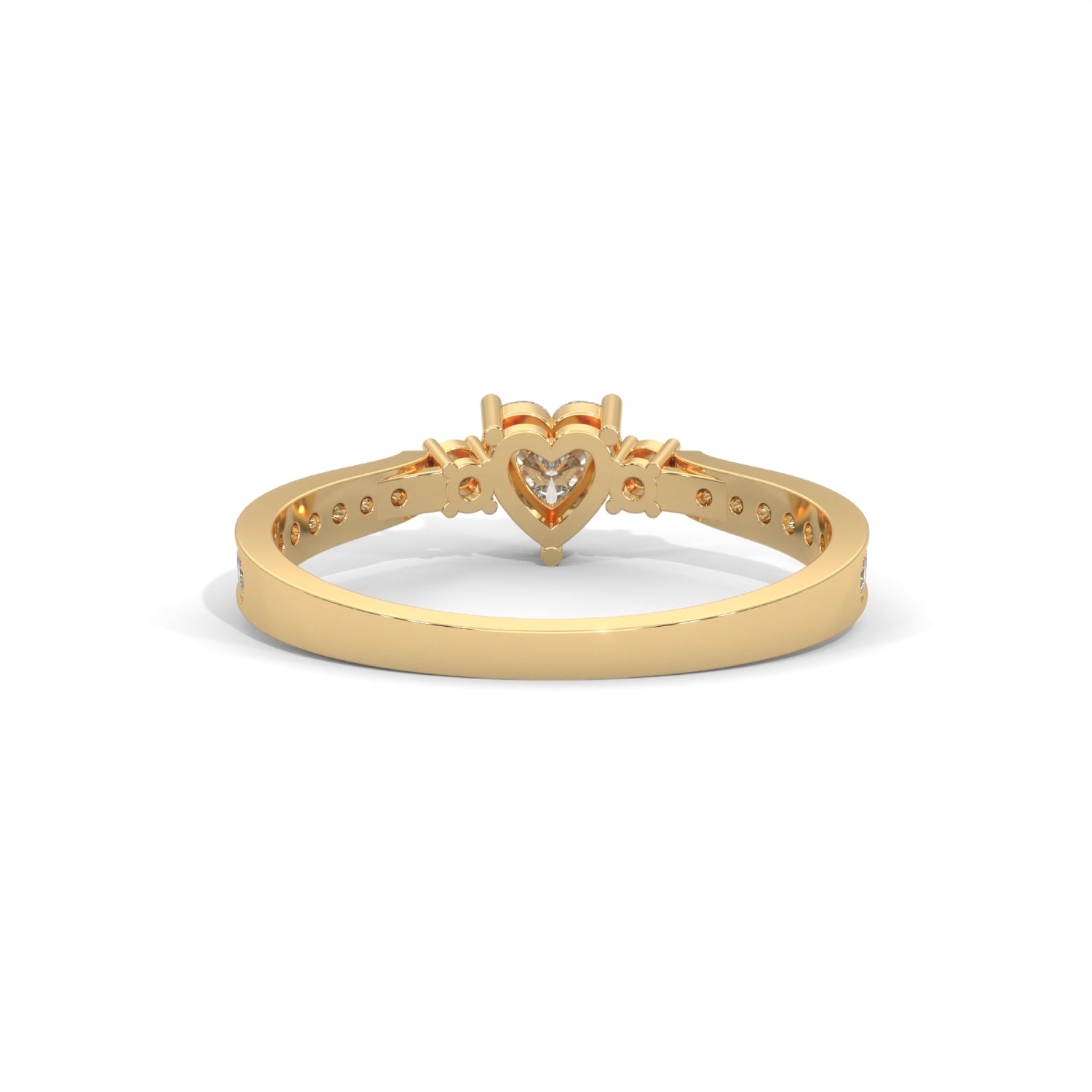 Heart-Shaped and Round Brilliant Cut Lab-Grown Diamond Engagement Ring in Yellow Gold
