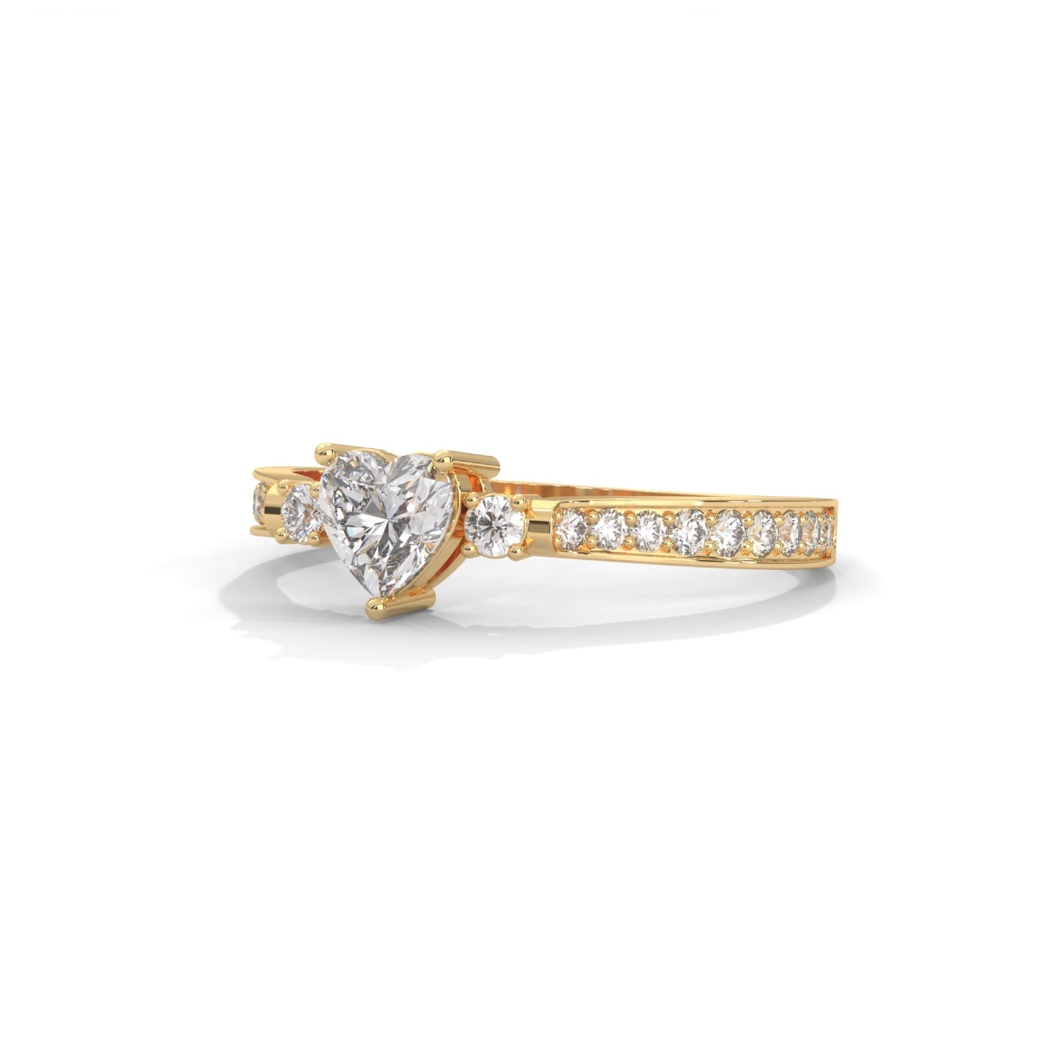 Heart-Shaped and Round Brilliant Cut Lab-Grown Diamond Engagement Ring in Yellow Gold