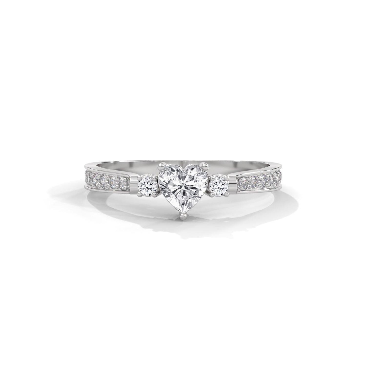 Heart-Shaped and Round Brilliant Cut Lab-Grown Diamond Engagement Ring in White Gold
