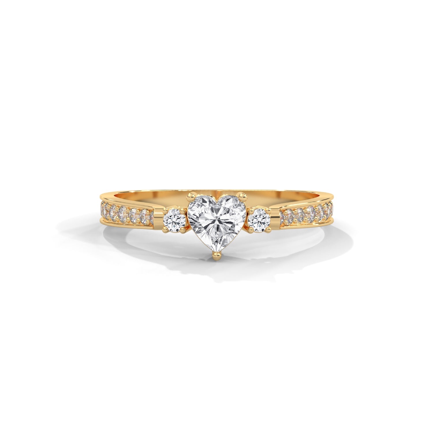 Heart-Shaped and Round Brilliant Cut Lab-Grown Diamond Engagement Ring in Yellow Gold