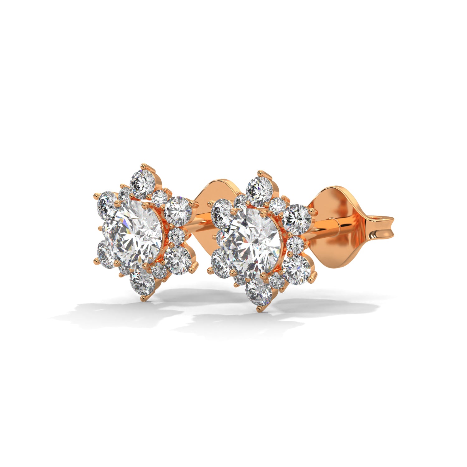 Lab-Grown Diamond Floral Cluster Stud Earrings in Rose Gold