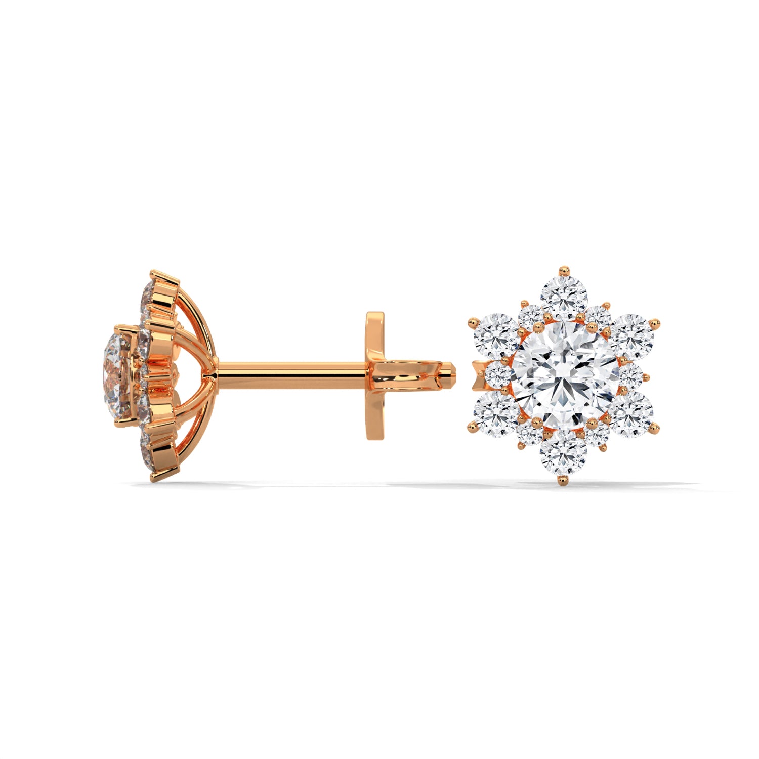 Lab-Grown Diamond Floral Cluster Stud Earrings in Rose Gold