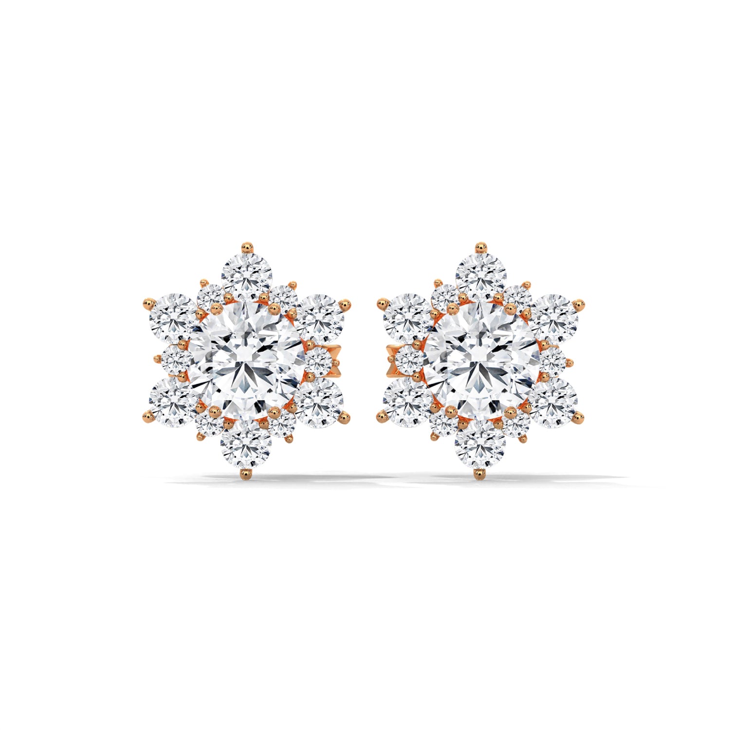 Lab-Grown Diamond Floral Cluster Stud Earrings in Rose Gold