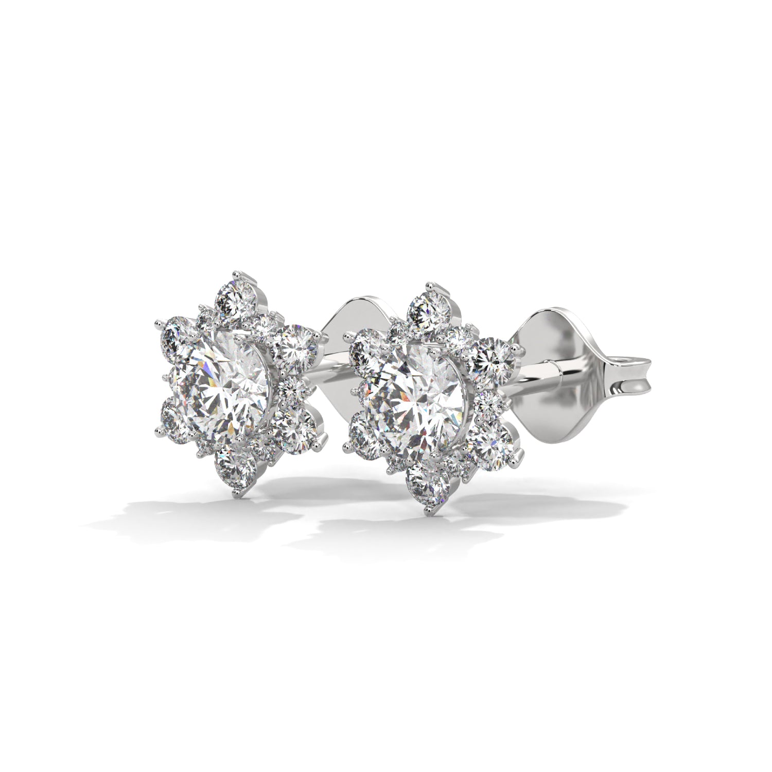 Lab-Grown Diamond Floral Cluster Stud Earrings in White Gold
