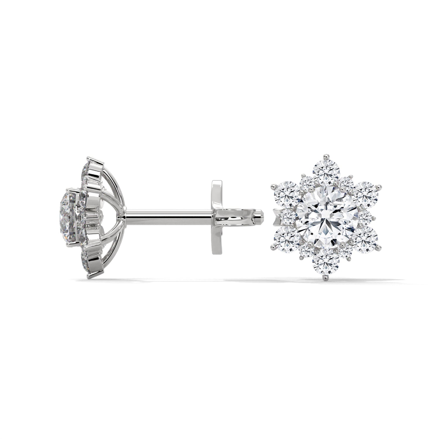 Lab-Grown Diamond Floral Cluster Stud Earrings in White Gold