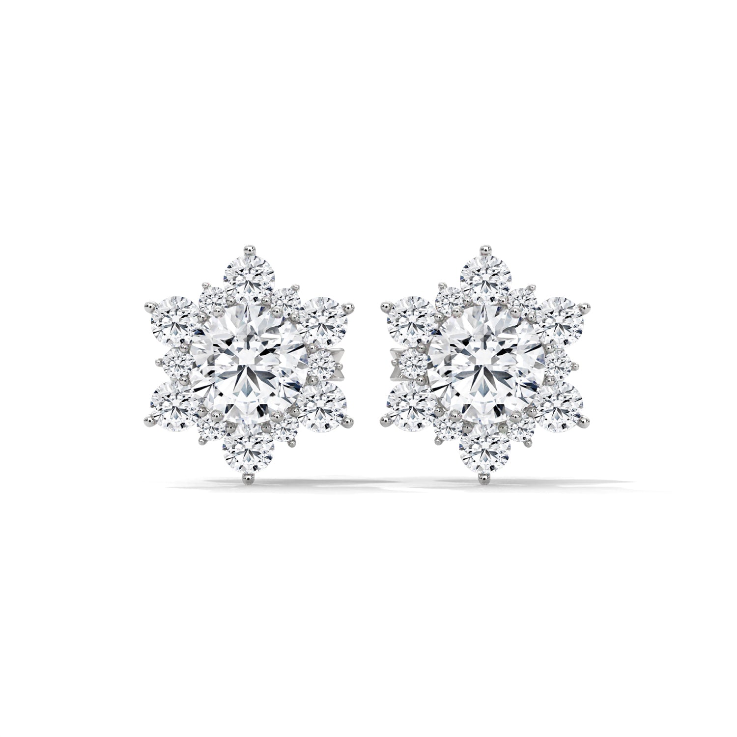 Lab-Grown Diamond Floral Cluster Stud Earrings in White Gold